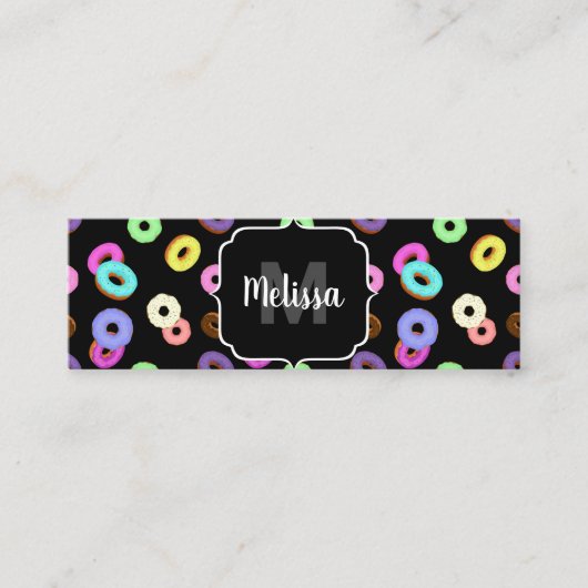 おもしろいカッコいいカラフルドーナツ模様ブラックモノグラム スキニー名刺 (正面)