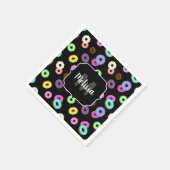 おもしろいカッコいいカラフルドーナツ模様ブラックモノグラム スタンダードカクテルナプキン (角)