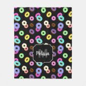 おもしろいカッコいいカラフルドーナツ模様ブラックモノグラム フリースブランケット (正面)