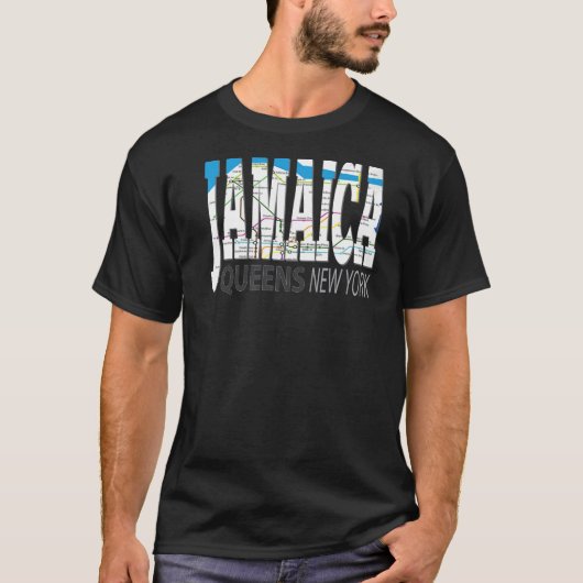 おもしろいカッコいいジャマイカクイーンズニューヨーク地下鉄マップ Tシャツ (正面)