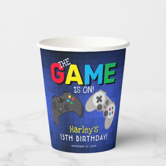 おもしろいカッコいいビデオゲーム誕生日パーティー 紙コップ (裏面)