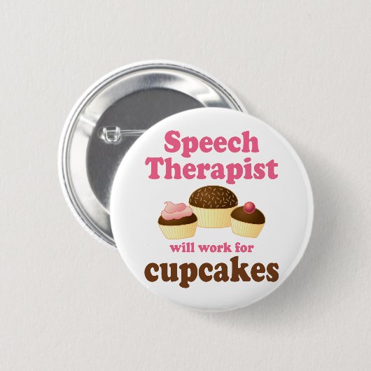 おもしろいカップケーキの言語療法士のために働きます 缶バッジ (正面&裏面)