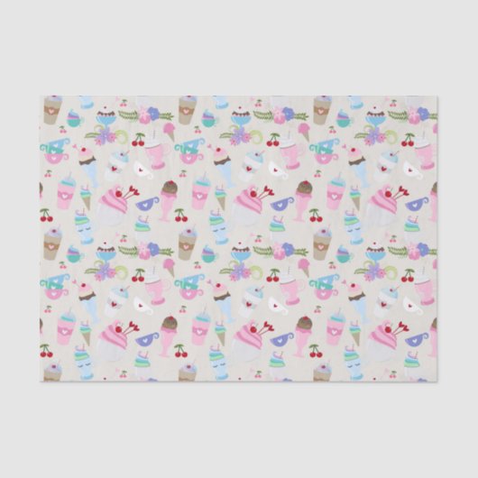 おもしろいカップケーキスイーツ誕生日パーティーパターン 薄葉紙 (正面)