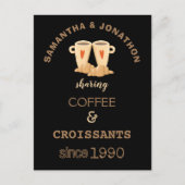 おもしろいカップルことわざコーヒークロワッサンツ名日付位置 ポストカード (正面)