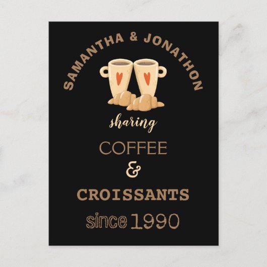 おもしろいカップルことわざコーヒークロワッサンツ名日付位置 ポストカード (正面)