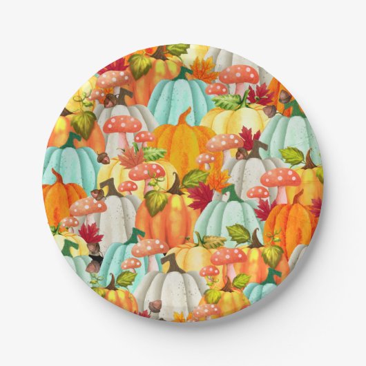 おもしろいカボチャのキノコと紅葉 ペーパープレート (正面)