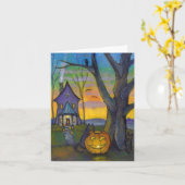 おもしろいカボチャのキャットノートカード カード (黄色い花)