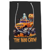 おもしろいカボチャ可愛いモンスタートラックモダンハロウィン ミディアムペーパーバッグ (正面)