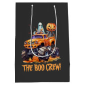 おもしろいカボチャ可愛いモンスタートラックモダンハロウィン ミディアムペーパーバッグ (裏面)