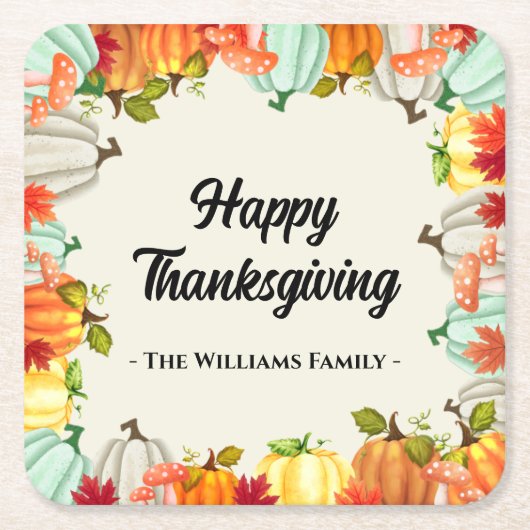おもしろいカボチャ感謝祭ディナー スクエアペーパーコースター (正面)