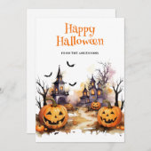 おもしろいカボチャ水彩ハッピーハローウィンカード シーズンカード (正面/裏面)