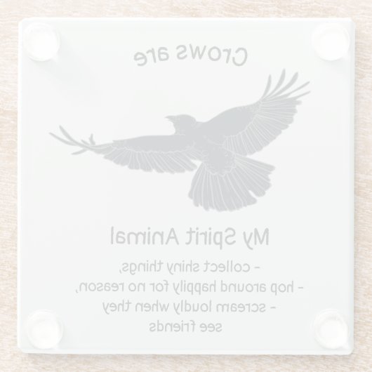 おもしろいカラス鳥霊アニマルユーモア引用文トーテム ガラスコースター (裏面)