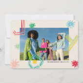 おもしろいカラフルうれしそうなライン&ポムポムフォトホリデー シーズンカード (正面)