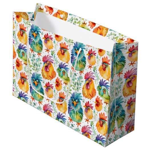 おもしろいカラフルお洒落誕生日 ラージペーパーバッグ (正面アングル)