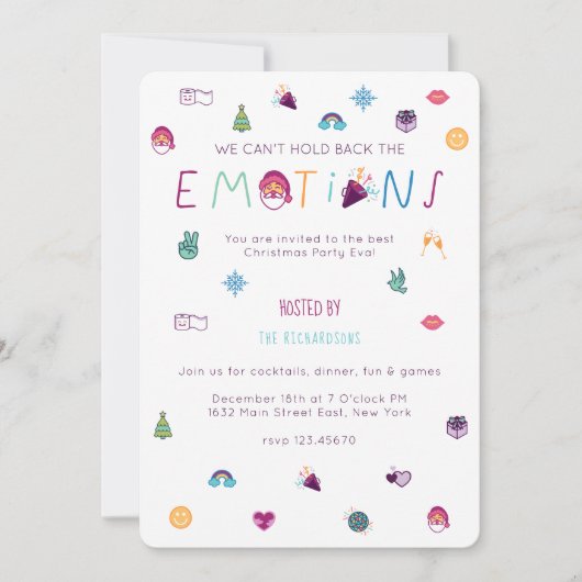 おもしろいカラフルお祝い絵文字パーティー シーズンカード (正面)