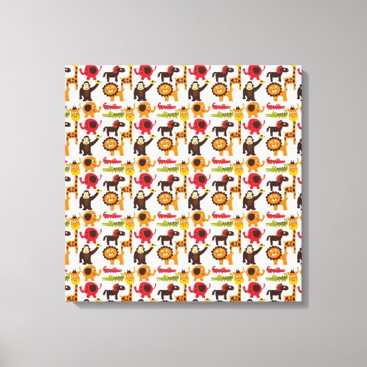 おもしろいカラフルかわいいジャングルビレッジサファリ動物園 キャンバスプリント (正面)