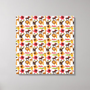 おもしろいカラフルかわいいジャングルビレッジサファリ動物園 キャンバスプリント