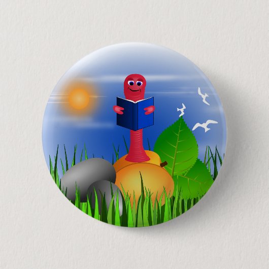 おもしろいカラフルかわいいブックワームのワームのラウンドボタン 缶バッジ (正面)