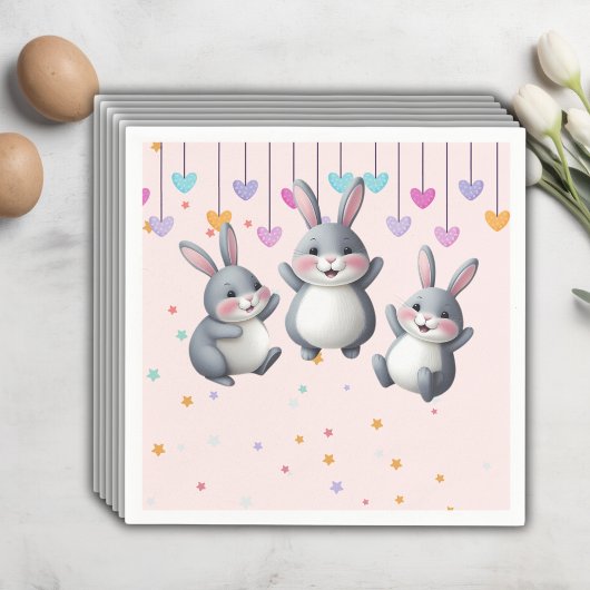 おもしろいカラフルかわいいホッパーズバニーベビーシャワー スタンダードカクテルナプキン