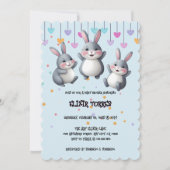 おもしろいカラフルかわいいホッパーズバニーベビーシャワー 招待状 (正面)