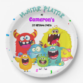 おもしろいカラフルかわいいモンスターラウンド ペーパープレート