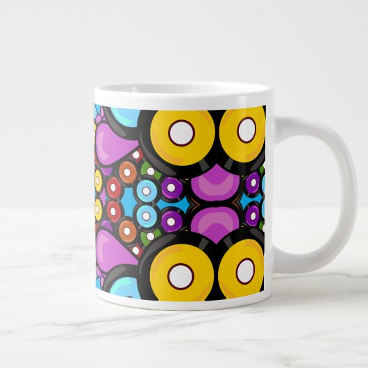 おもしろいカラフルかわいいレトロレコード万華鏡のように千変万化するパターンパーティー ジャンボコーヒーマグカップ (右)