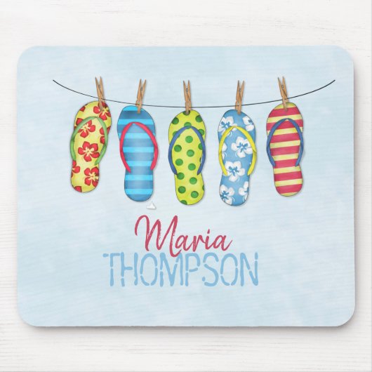 おもしろいカラフルかわいい熱帯ビーチサンダル マウスパッド (正面)