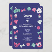 おもしろいカラフルかわいい犬の子どもの誕生日パーティー 招待状 (正面/裏面)