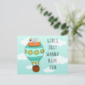 おもしろいカラフルかわいい鳥ホットエアバルーン夏 ポストカード (スタンド正面)