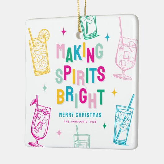 おもしろいカラフルでスピリッツが輝くフォトクリスマス セラミックオーナメント (左)