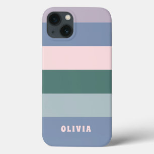 おもしろいカラフルとパストライプステルの名前 iPhone 13ケース