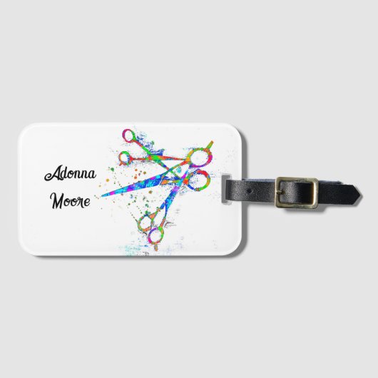 おもしろいカラフルのハサミは白でアートをカスタム作る ラゲッジタグ (正面横)