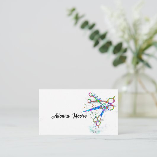 おもしろいカラフルのハサミは白でアートをカスタム作る 名刺 (スタンド正面)
