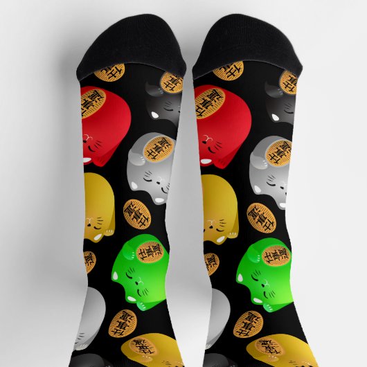 おもしろいカラフルの招き猫の模様 ソックス (上部)