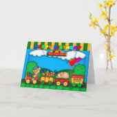 おもしろいカラフルの誕生日カード(玩具列車) カード (黄色い花)