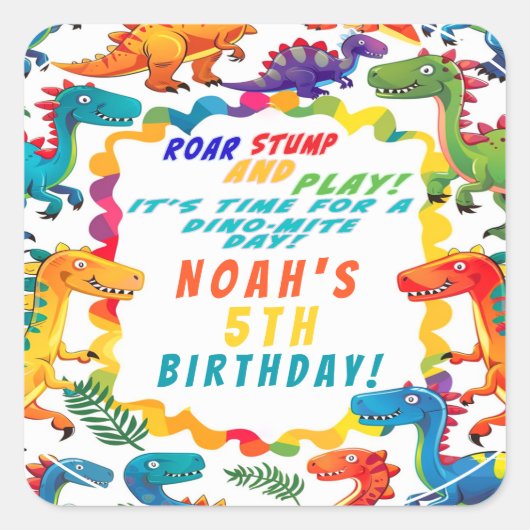 おもしろいカラフルをテーマにした恐竜ダニ スクエアシール (正面)