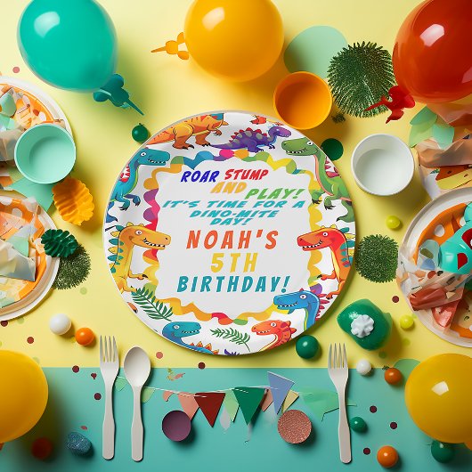 おもしろいカラフルをテーマにした恐竜ダニ ペーパープレート