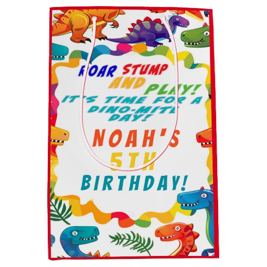 おもしろいカラフルをテーマにした恐竜ダニ ミディアムペーパーバッグ (正面)