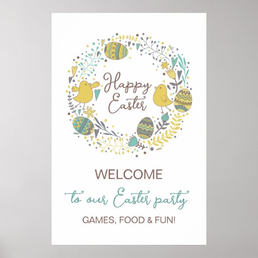 おもしろいカラフルイースターブランチ卵狩りウェルカムサイン ポスター (正面)