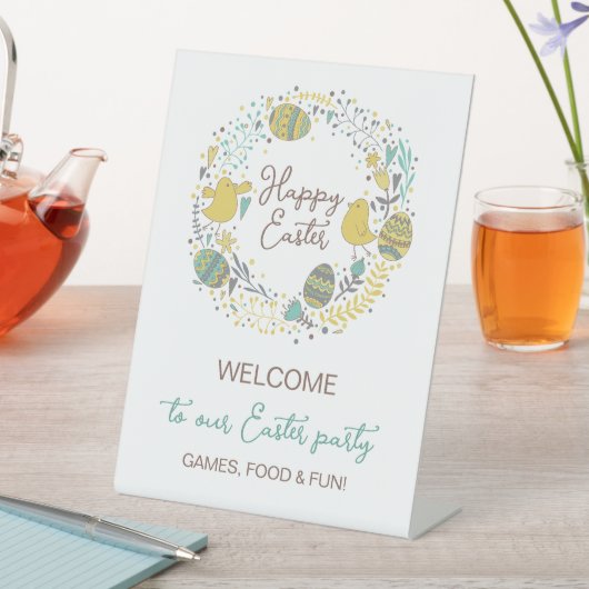 おもしろいカラフルイースターブランチ卵狩りウェルカムサイン 台座サイン (インサイチュ)