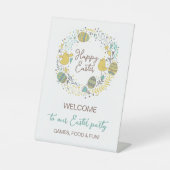 おもしろいカラフルイースターブランチ卵狩りウェルカムサイン 台座サイン (正面)