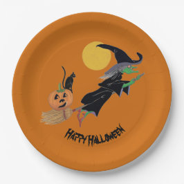 おもしろいカラフルウィッチハローウィンパーティ ペーパープレート