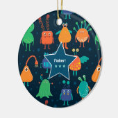 おもしろいカラフルエイリアンパタ子供へーンブルークリスマス セラミックオーナメント (左)