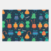 おもしろいカラフルエイリアンパタ子供へーン(青パーティー) ラッピングペーパーシート (正面3)