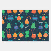 おもしろいカラフルエイリアンパタ子供へーン(青パーティー) ラッピングペーパーシート (正面2)