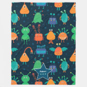 おもしろいカラフルエイリアンパタ子供へーン(青) フリースブランケット (正面)