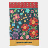 おもしろいカラフルカスタマイズ名かわいいフローラ キッチンタオル (縦)