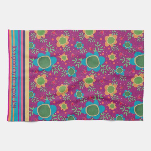 おもしろいカラフルカスタマイズ引用文フローラ キッチンタオル (横)