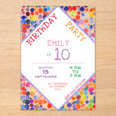 おもしろいカラフルカラー絵を描ブロット子供の誕生日 アクリル招待状 (正面)