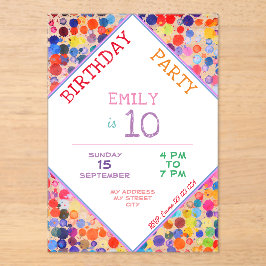 おもしろいカラフルカラー絵を描ブロット子供の誕生日 アクリル招待状